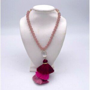 Veronese Women's Pink Beaded Pendant Tassel Necklace Adjustable Lobster Closure